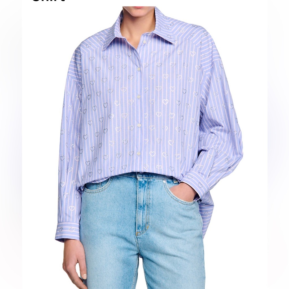 SANDRO Brand New Valentine Cotton Embellished Shirt